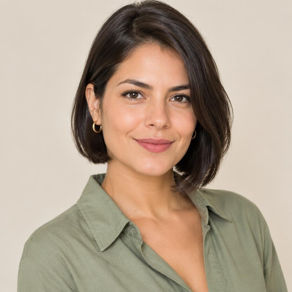 Studio portrait of a Brazilian woman with short hair
