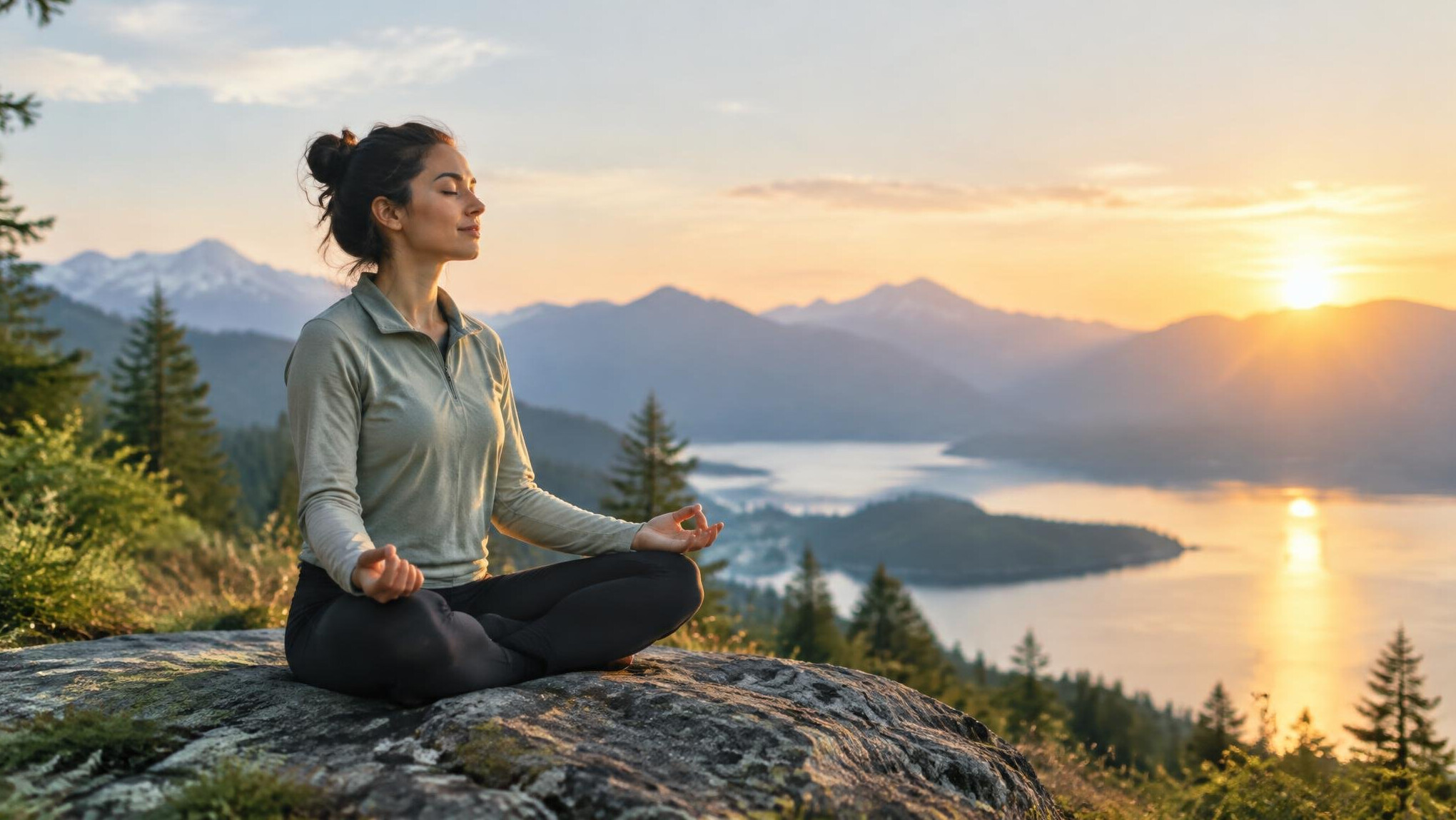 person meditating in nature