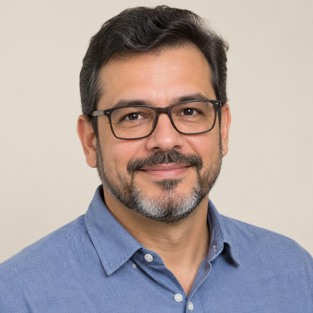 Studio portrait of a Brazilian man with a beard