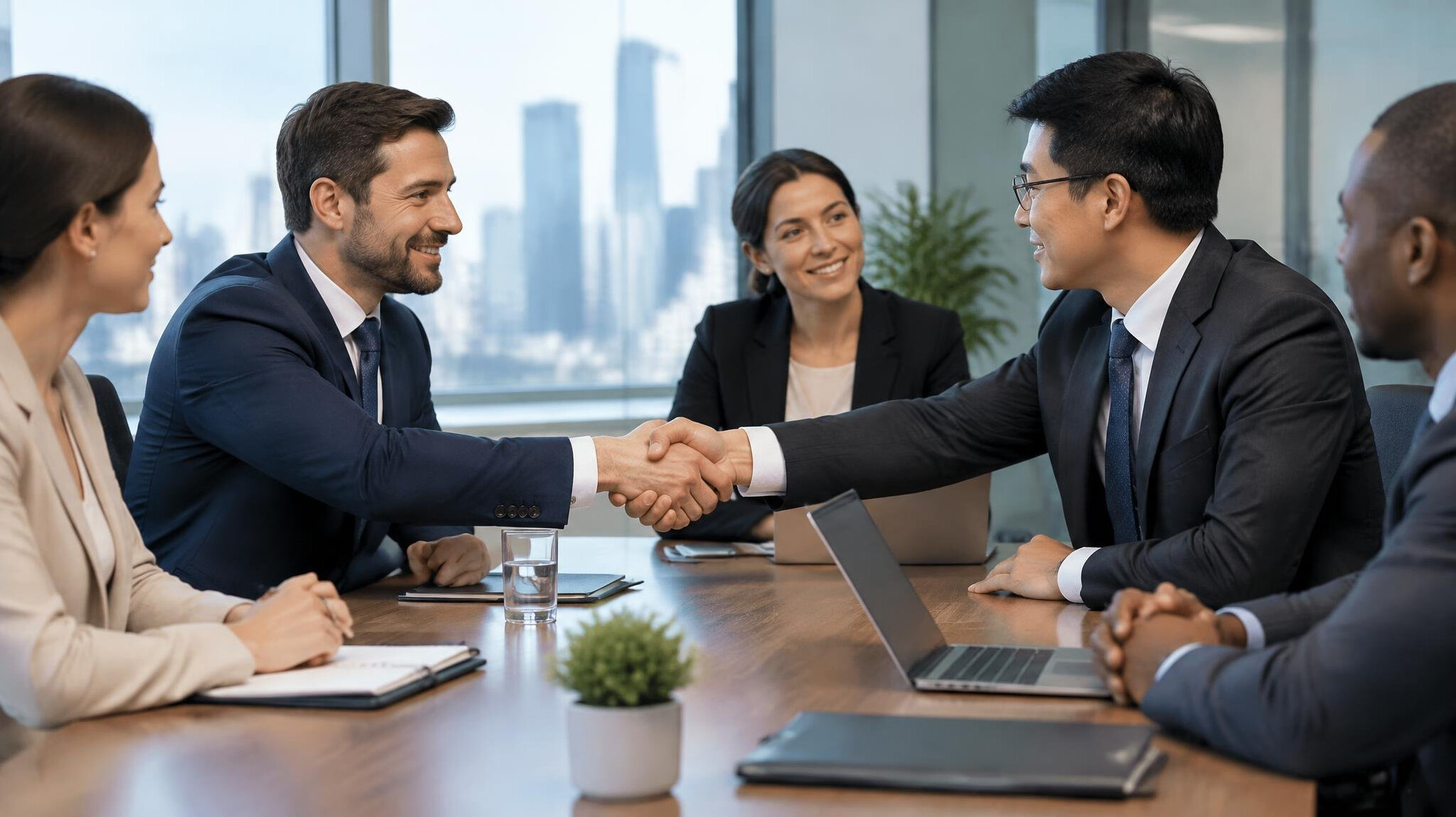 business people shaking hands in meeting